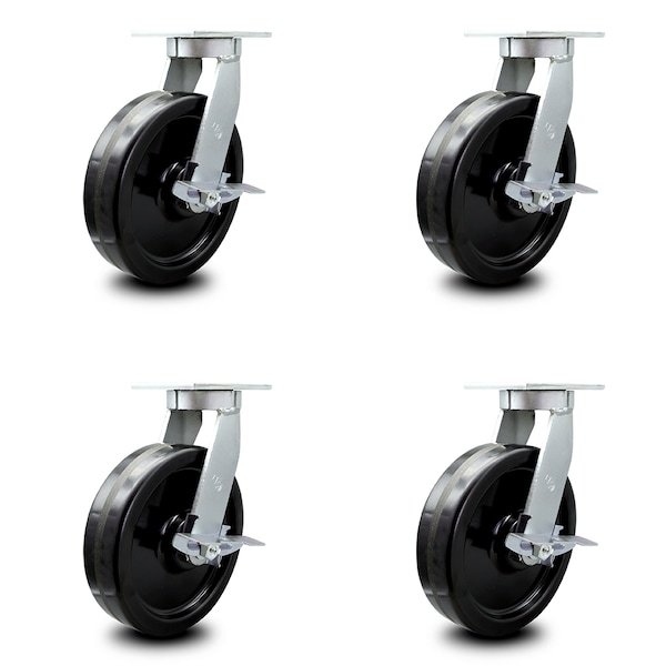 Service Caster 12 Inch Extra Heavy Duty Phenolic Wheel Swivel Caster Set with Brakes SCC, 4PK SCC-KP92S1230-PHR-SLB-4 - main